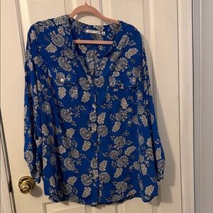 Notations Royal Blue Floral Button-Front Blouse